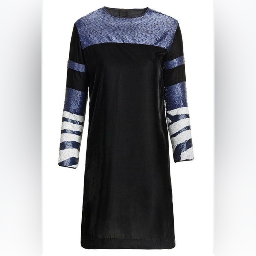 H&M Studio navy beaded sequin velour velvet dress Size 6 embellished Party Gala